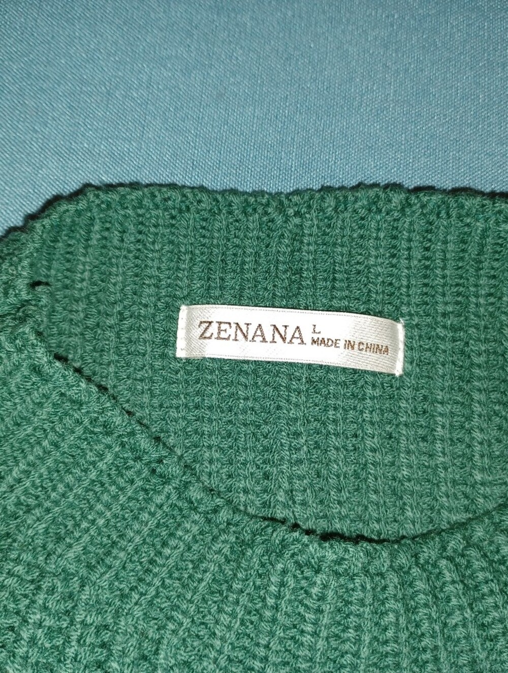Zenana Outfitters Forest Green and Cream Striped Crewneck Sweater - Picture 3 of 5
